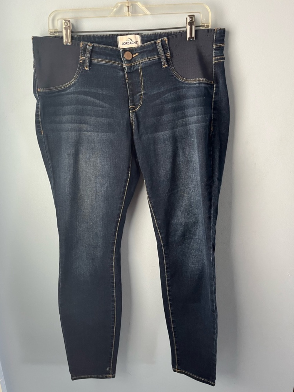 Jordache Maternity Dark Indigo Stretch Denim Jeans Belly Elastics Size 8